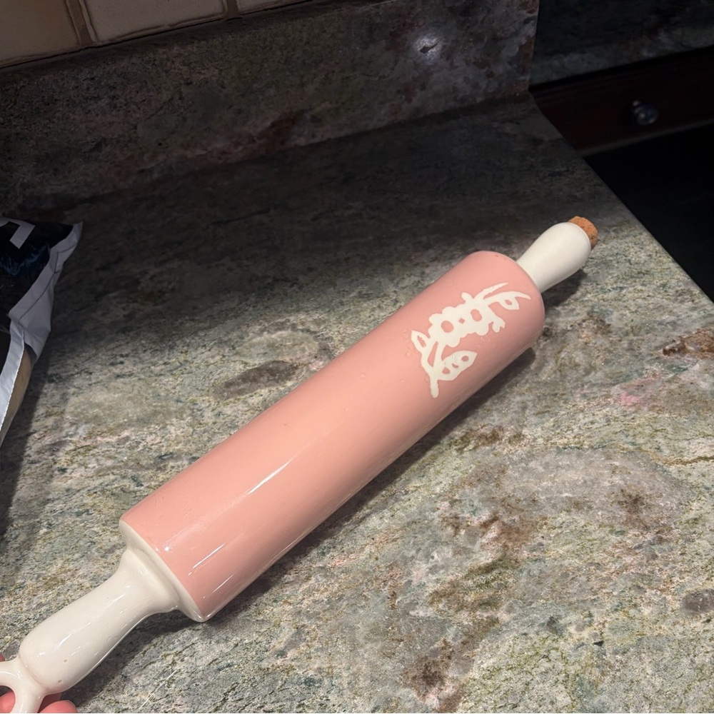 Harker Cameoware pink dainty flower ceramic rolling pin